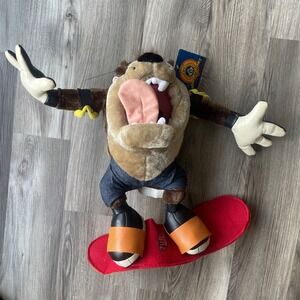 Vintage Play‎ By Play Looney Tunes Tazmanian Devil Plush Toy 18" Taz Snowboard